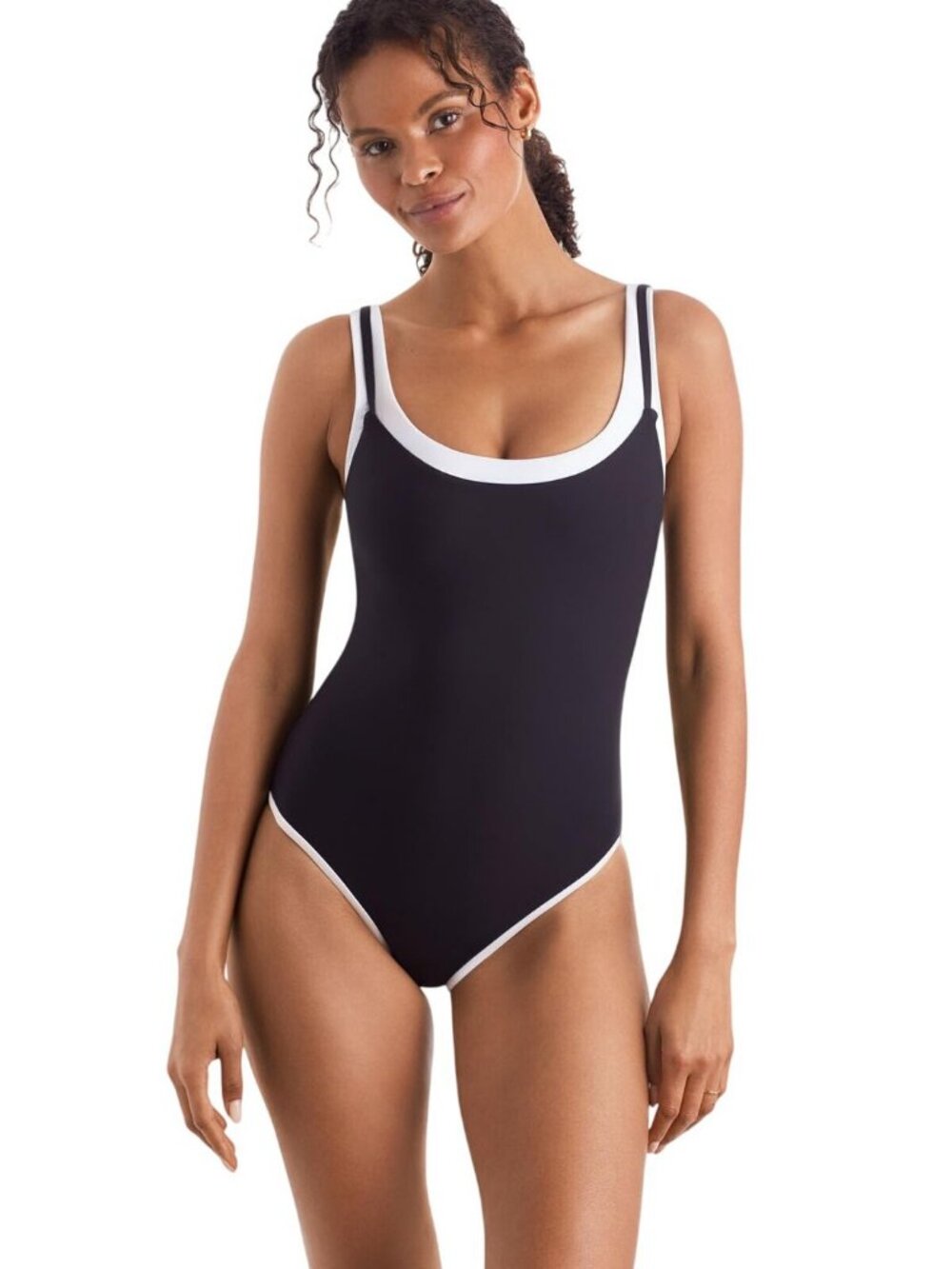 NWT Mimi Flamingo Womens Layered Solids Drift One Piece Swimsuit Black / White 8